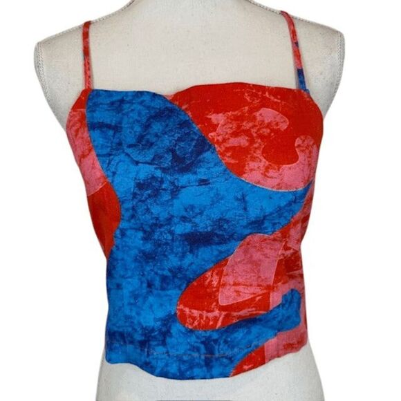 Mara Hoffman 100% Hemp Tie Back Crop Top Bustier Red Blue Pink Size Small - Picture 1 of 8